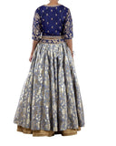 Grey and Navy Blue Banarsi Silk Lehenga Set