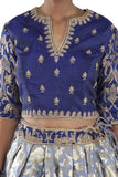 Grey and Navy Blue Banarsi Silk Lehenga Set