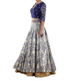 Grey and Navy Blue Banarsi Silk Lehenga Set