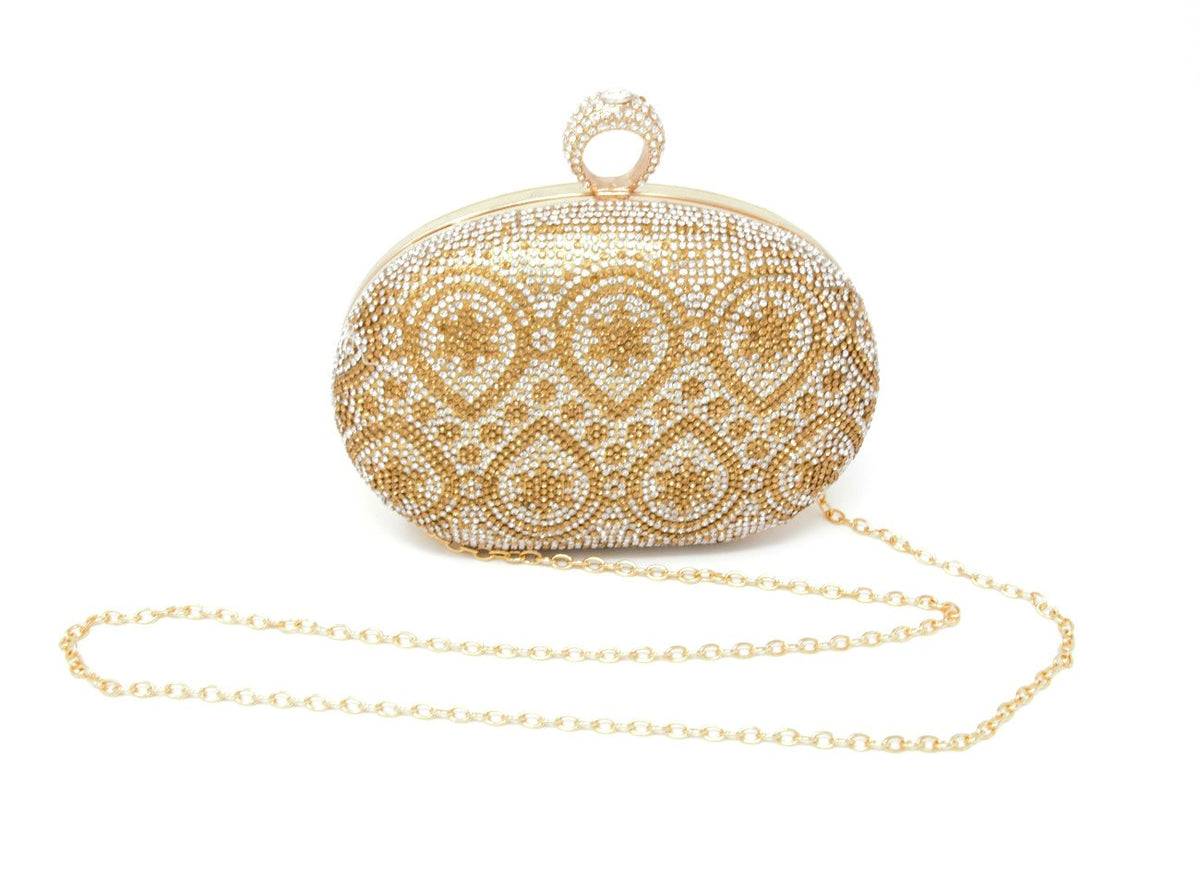 Sparkling Gold Dual Tone Ring Clutch with Handle and Chain – Bollywood  Wardrobe