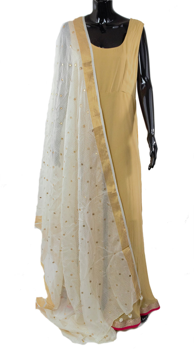 Cream Color Dupatta With Golden Polka Dots