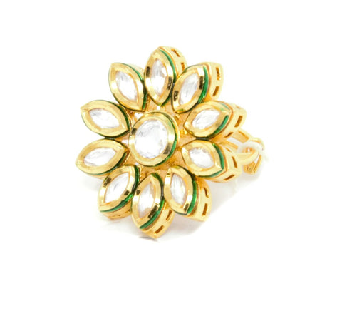 Gold Kundan Flower Ring