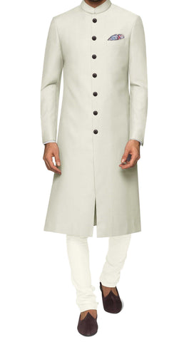 Off White Bandhgala Sherwani Suit With Churidar
