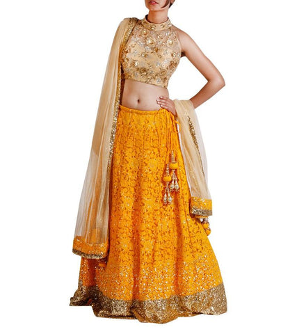 Orange and Gold Lehenga Set