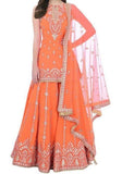 Pink Color Kurti and Lehenga Set With Golden Gota Patti Work