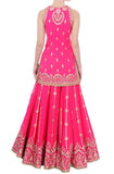 Pink Color Kurti and Lehenga Set With Golden Gota Patti Work