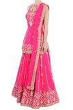 Pink Color Kurti and Lehenga Set With Golden Gota Patti Work
