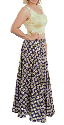 Royal Blue Color Silk Skirt with Zari Flowers