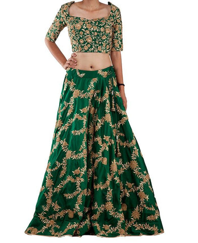 Silk Green Embroidered Lehenga Set