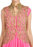 Asymmetrical Pink georgette Jacket Suit