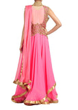 Asymmetrical Pink georgette Jacket Suit