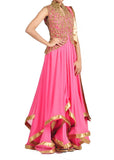 Asymmetrical Pink georgette Jacket Suit