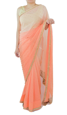 Double Dye Orange Shade Georgette Saree With Swarovski Crystals