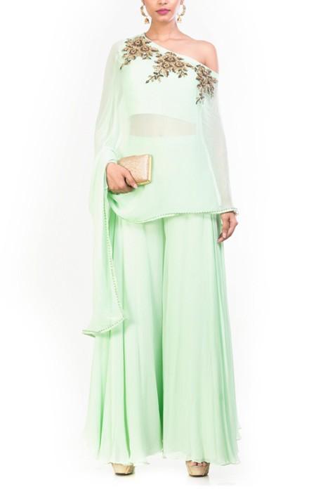 One Shoulder Cape With Palazzo