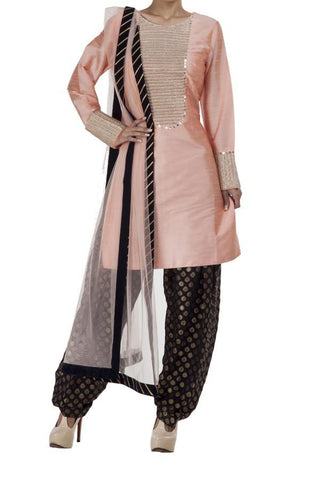 Raw silk short suit with patiala salwar