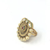Adjustable Gold Ring with Kundan Work and Pearl