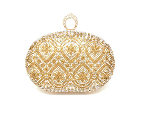 Sparkling Gold Dual Tone Ring Clutch with Handle and Chain