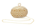 Sparkling Gold Dual Tone Ring Clutch with Handle and Chain