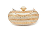 Sparkling Gold & Silver Dual Tone Bean Shape Clutch with Handle and Chain