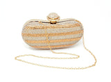 Sparkling Gold & Silver Dual Tone Bean Shape Clutch with Handle and Chain