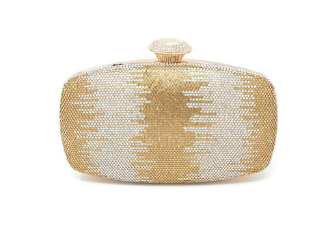 Sparkling Gold & Silver Dual Tone Clutch with Handle and Chain