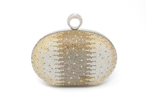 Sparkling Gold & Silver Dual Tone Ring Clutch with Handle and Chain
