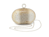 Sparkling Gold & Silver Dual Tone Ring Clutch with Handle and Chain