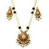 Antique Gold Kundan Necklace Set with Earrings having Pearl Drops