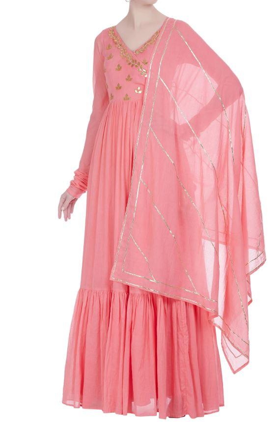 light pink anarkali dress Light Pink Anarkali in Gold Crush With Sequence Embroidery and Dupatta