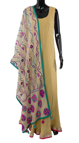 Beige Color Dupatta with Blue And Pink Pattern