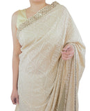 Beige Color Chikankari Saree With Swarovski Crystals Work