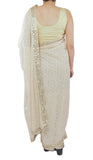 Beige Color Chikankari Saree With Swarovski Crystals Work