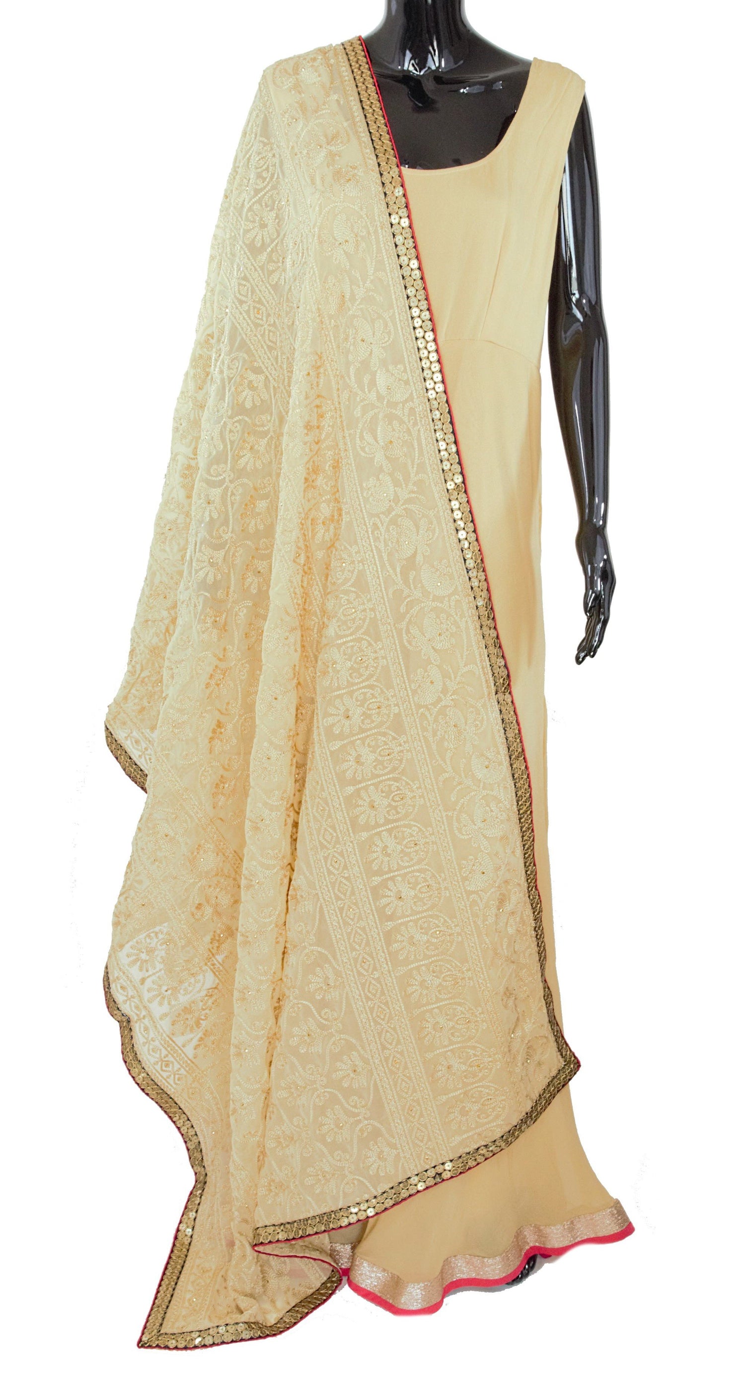 Beige Color Chikankari Dupatta With Floral Pattern