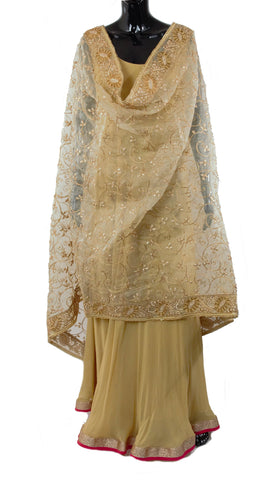 Beige Color Dupatta with Gold Embroidery Work