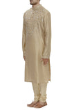 Beige Chanderi Silk Embroidered Kurta Set