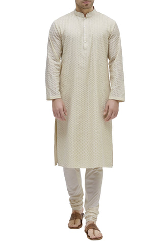 Beige Chanderi Silk Kurta Set