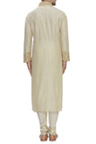 Beige Cotton Silk Embroidered Kurta Set