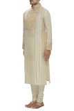 Beige Cotton Silk Embroidered Kurta Set