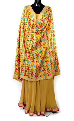 Beige Phulkari Dupatta With Multi-Color Embroidery