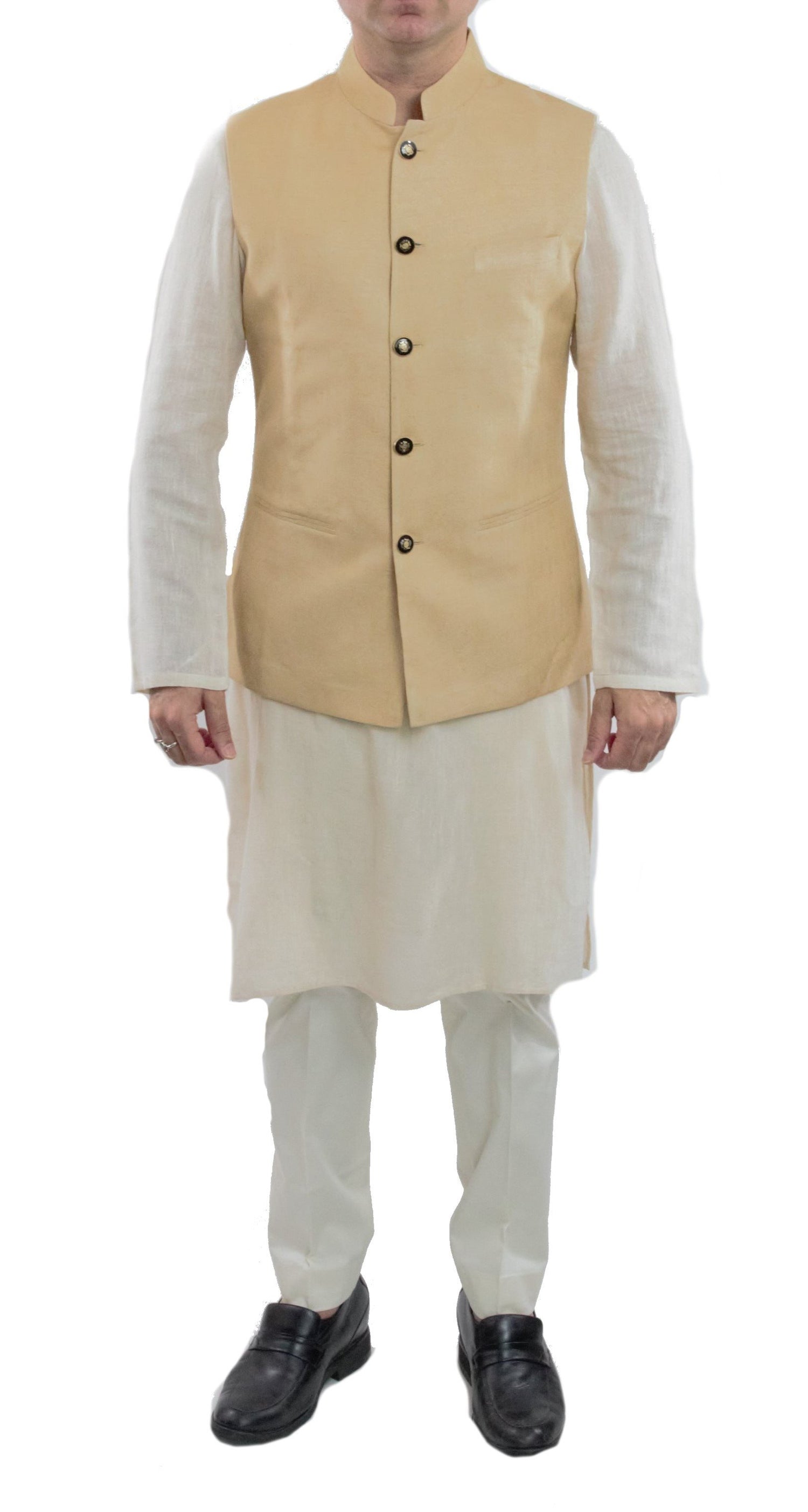 Beige Color Matka Silk Nehru Jacket Bandhgala Waistcoat Bandi Bollywood Wardrobe