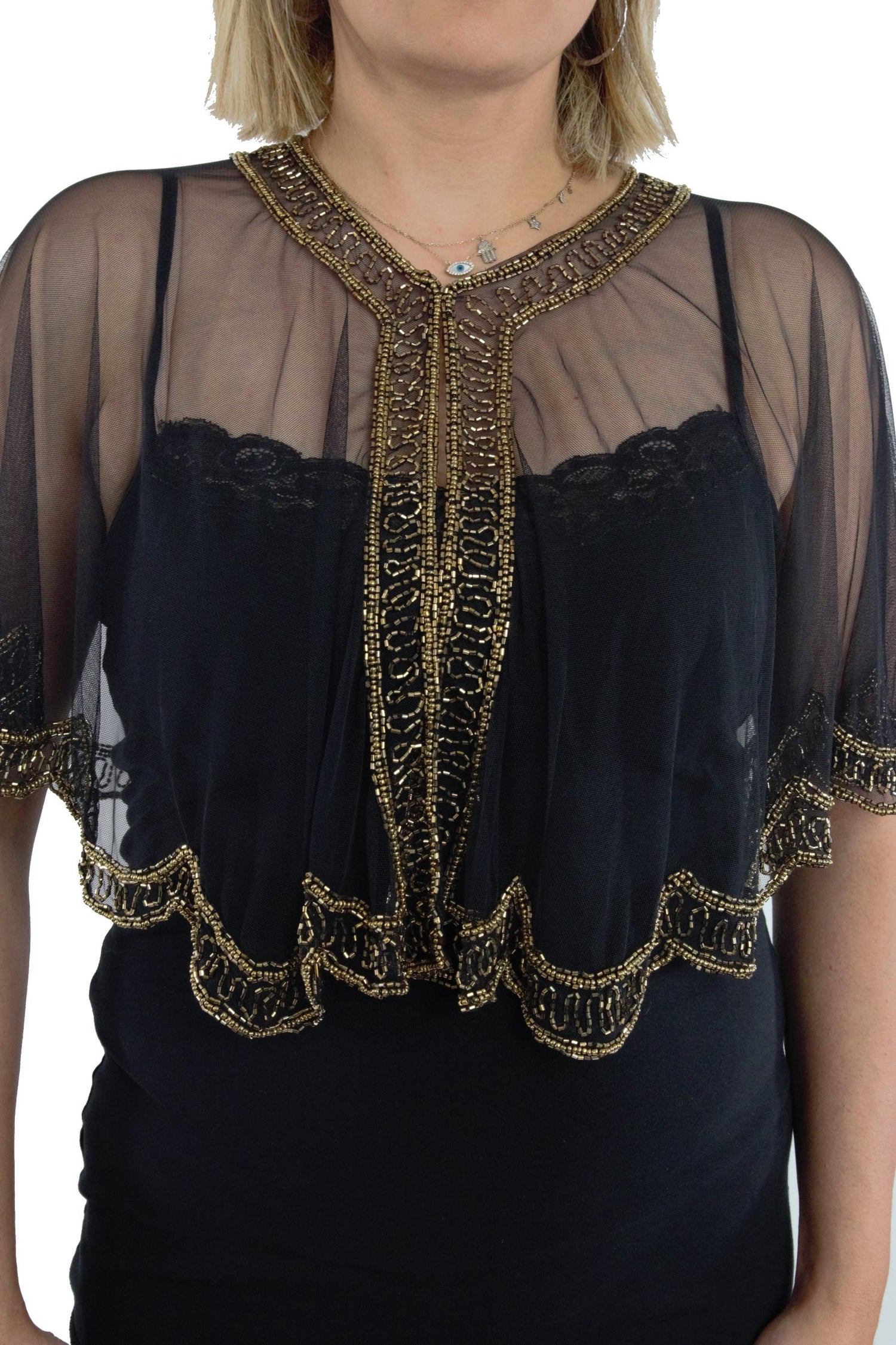 Black Color Cape With Antique Gold Bead Work
