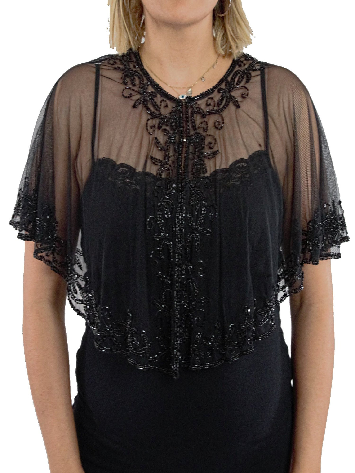 Black Color Cape With Black Bead Work