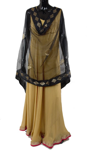 Black Color Dupatta with Golden Dots Pattern