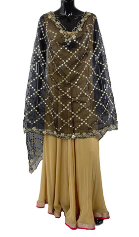 Black Color Dupatta With Gold Color Floral Border