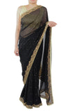 Black Color Georgette Saree With Gold Pattern Work