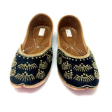 Black Color Handicraft Indian Punjabi Jutti Shoes With Antique Gold Embroidery