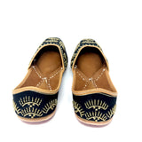 Black Indian Shoes With Antique Gold Embroidery Back