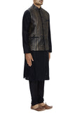 Black Beige Shibori Silk Nehru Jacket Bandhgala Waistcoat Bandi