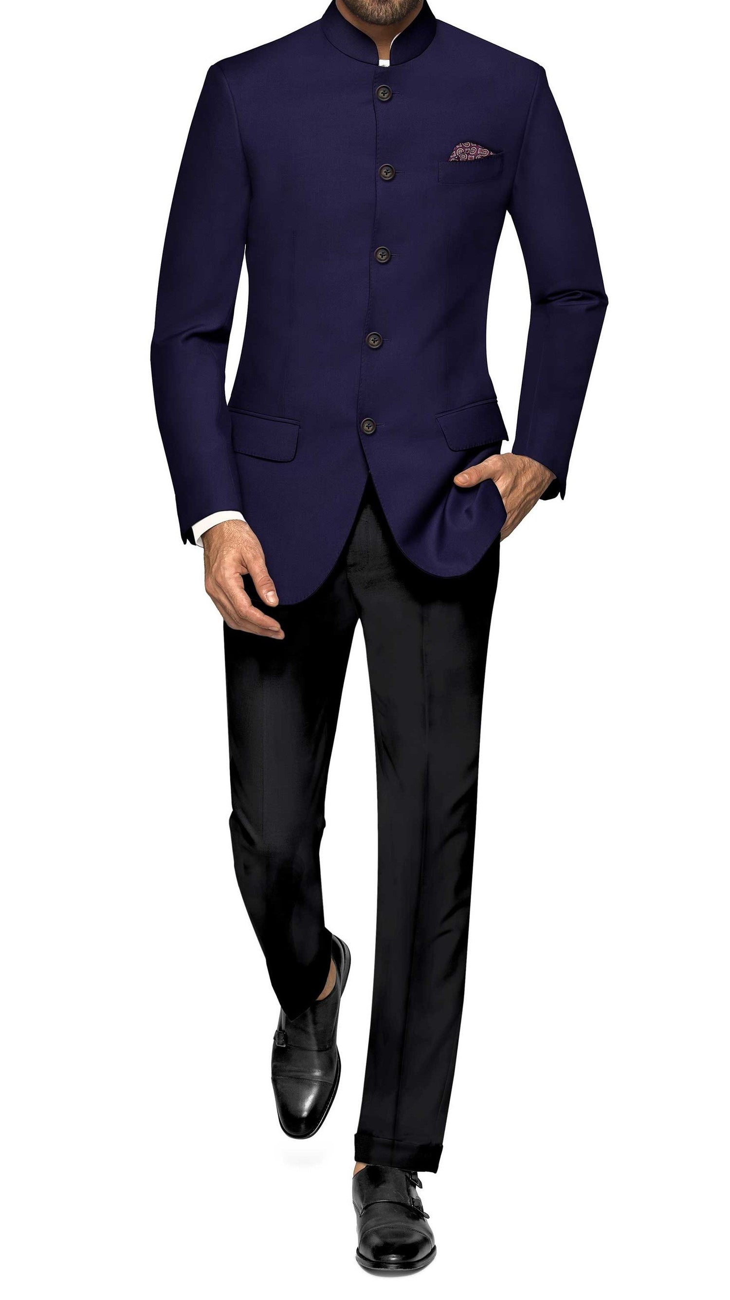 Blue Color Bandhgala Chinese/Mandarin Collar Jodhpuri Suit