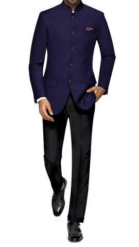 Blue Color Bandhgala Chinese/Mandarin Collar Jodhpuri Suit